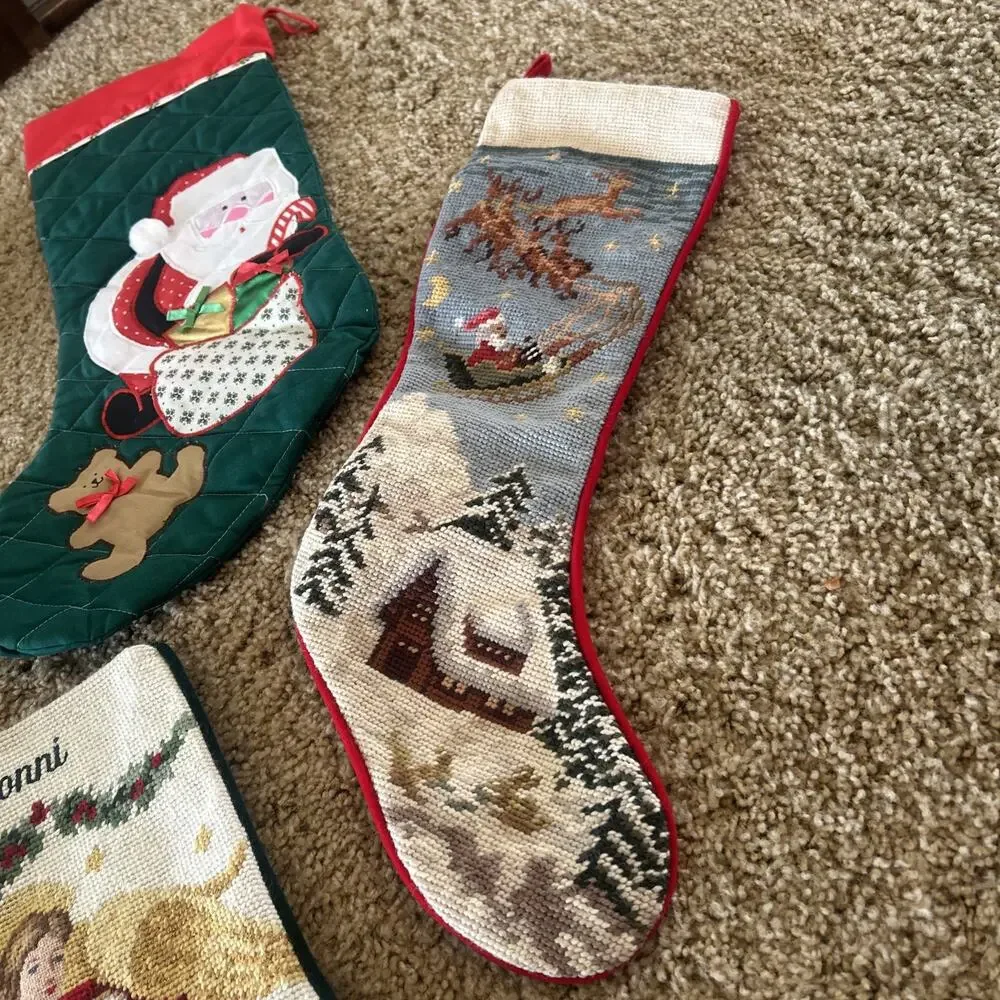 Sferra USA Vtg Embroidered Wool Cross Stitch Bucilla Stockings Lot Needlepoint - Picture 2 of 16